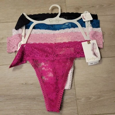 Jessica Simpson Tanga Bragas Ultra Coquetas Encaje 5 Pk Mujeres Talla Lg Rosa Teal Negro Foto 1 de 4