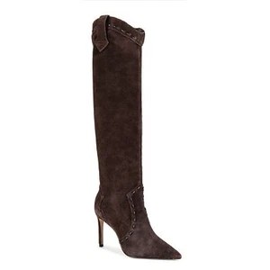 Schutz Revolve Pointed Toe Stiletto Heel Boot Tall Western Pull On Suede Brown - Picture 1 of 9