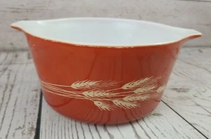 Pyrex Orange Autumn Harvest Wheat #473-B, 1 Liter Mixing Casserole Bowl Vintage - Picture 1 of 12