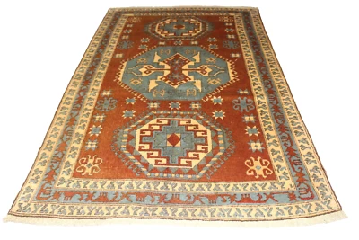 Alfombra de lana anudada a mano marrón tono tierra geométrica kazajo 5' 1" x 8' 2" Foto 1 de 4