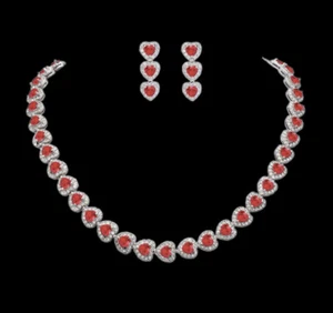 white gold finish heart cut red ruby created diamond necklace free postage - Picture 1 of 11