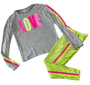 Hope Jeans girls 2pc neon rhinestone LOVE top and zebra leggings set 10 - Picture 1 of 5