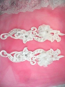 Aplique de Encaje Venecia Blanco Floral con Estrás de Cristal y Perlas 10" (DH97) - Imagen 1 de 1