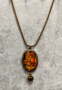 Michal Negrin Retro Style Swarovski Crystal Enamel Oval Flower Pendant Necklace - Picture 1 of 1
