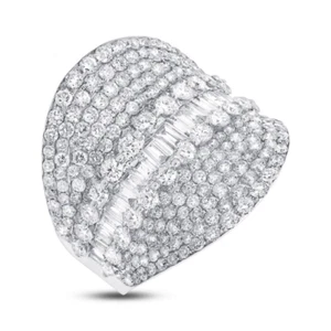 18K White Gold Diamond Wide Cocktail Ring Concave Baguette Round Natural 3.54 CT - Picture 1 of 4