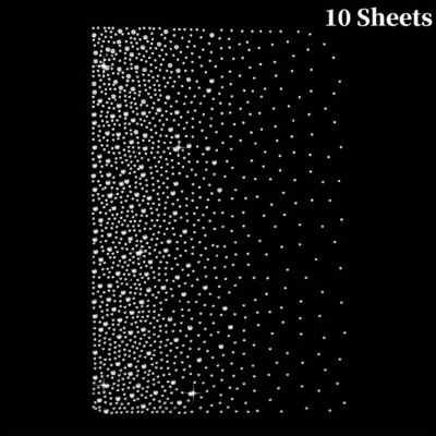 10 Sheets Iron on Rhinestone Transfers Applique Hot Melt Crystal Decals Patches - Image 1 of 4