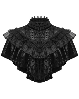 Punk Rave Daily Life Womens Gothic Crushed Velvet & Lace Bolero Cape Black - Image 1 of 4