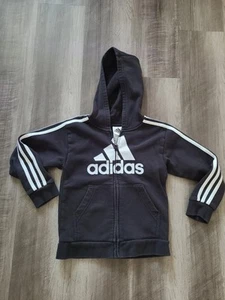 Adidas 3 Stripe B&W Logo Full Zip Hoodie Unisex Kids Sz 6 - Picture 1 of 2