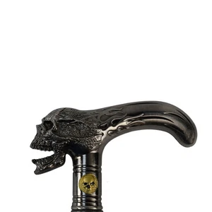 Bastón de viaje Screaming Biker Skull Flame eje de metal mango en T cabeza bastón para caminar - Imagen 1 de 4