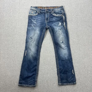 Rock Revival Men’s Indus Bootcut Mid Stretch “Pocket Medallion” Jeans(38x33) - Picture 1 of 15