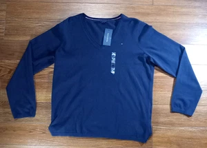 Tommy Hilfiger V-Neck Mens Navy Blue XL Casual Long Sleeve Cotton - Picture 1 of 7