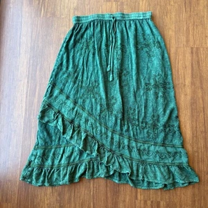 Agan Traders Maxi Skirt Green Boho Ruffle L/XL Gypsy Fairy Faire Large Embroider - Picture 1 of 9