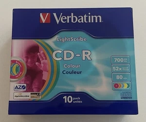 Verbatim Lightscribe Colour CD-R Discs 10-Pack 700MB 80 Min 52x Speed Brand New - Afbeelding 1 van 6
