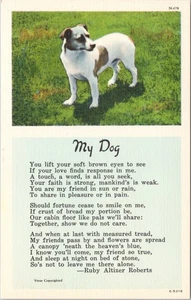 Vintage Mein Hund Gedicht Ruby Altizer Roberts Leinen Postkarte - Bild 1 von 2