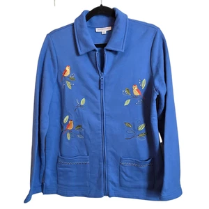Breckenridge Jacket Womens Medium Blue Zip Embroidered Birds Pockets Bird Lover - Picture 1 of 18