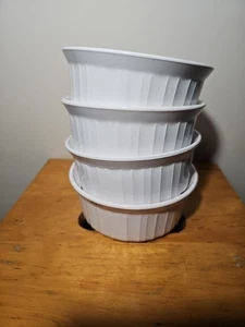 Corning Ware Französisch Weiß Auflaufförmchen Schüsseln 16 Unzen Flacher Boden Vintage 4er Set - Bild 1 von 5
