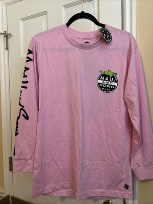 Maui and Sons Mens Pink Shark Graphic T-Shirt Long Sleeve Logo Medium Brand New - Image 1 of 4