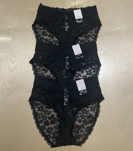 Auden Women's Size XS (0-2) Semi-Sheer Floral Lace Brief Panties 3 Pack in Black - Picture 1 of 7