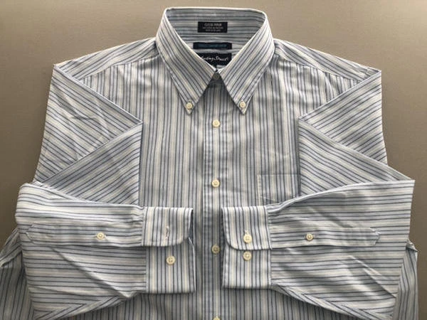 Camisa MEETING STREET NUEVA SIN ETIQUETAS Azul Blanco Negro Rayas Algodón Poli 16 34-35 Foto 1 de 4