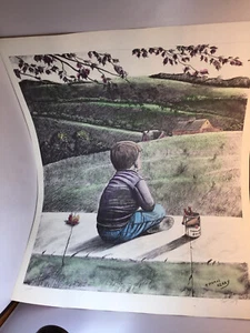 Rara litografia firmata a matita Thomas Kerry intitolata "zuppa di pomodoro" fionda bambino - Foto 1 di 7