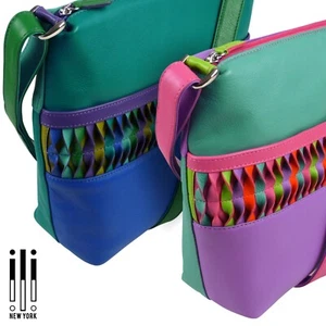 Ladies Leather Cross Body Shoulder Bag by Ili New York with Colourful Detail - Picture 1 of 14