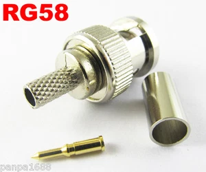 100 sets 3 Piece BNC Male Crimp RF Connector Plugs For RG58 LMR195 RG142 Cable - Picture 1 of 5