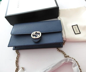 Gucci Interlocking G Chain Wallet Crossbody Bag 510314 4231 Blue NEW WITH BOX - Picture 1 of 17
