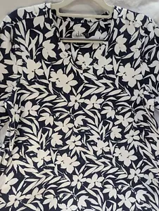 D&Co MEDIUM Essentials Tunika marineblau Print Baumwollmischung V-Ausschnitt Damen Top 3/4-Arm - Bild 1 von 14