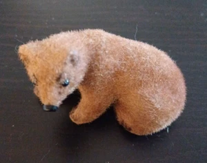 Figura animale flocked vintage WAGNER PROTEZIONE ARTISTICA SEDUTA MARRONE ORSO GRIZZLY - Foto 1 di 8