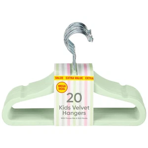 20pk Kids Velvet Coat Clothes Hangers Trouser Hanging Space Saving Hangers- Sage - Picture 1 of 7