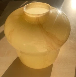 Antik großer Glasschirm Lampenschirm alter Tropfenschirm gelb creme Farbverlauf - Bild 1 von 8