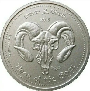 2015 5 Cedis Ghana LUNAR SKULLS Goat Chinese Lunar Year 1 Oz Silver Coin. - Picture 1 of 3