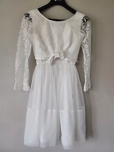 Abito da sposa vintage anni '60 fatto a mano donna bianco floreale pizzo midi grembiule prateria - Foto 1 di 20