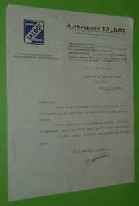 LETTRE 1927 EN-TETE AUTOMOBILES TALBOT SURESNES AUTO VOITURE AUTOMOBILE - Imagen 1 de 1