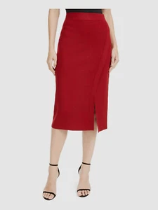$189 Anne Klein Women's Red High Waist Stretch Knee Slit Hem Pencil Skirt Size S - Picture 1 of 2
