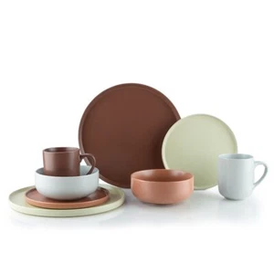 Everything Kitchens Modern Flat 32-Piece Dinnerware Set | Beige, Terracotta, St - Picture 1 of 11