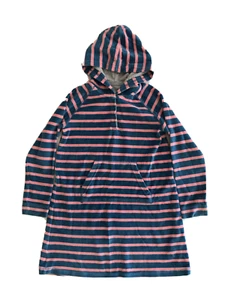 Mini Boden Girls Dress 7 8 Teal Pink Striped Velour Hooded - Picture 1 of 5