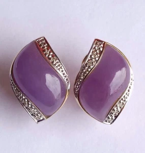 Q4811, Neu 14k Massiv Gelbgold Y/G Natürliche Lavendel Jade Ohrringe, 15*20 mm - Bild 1 von 4