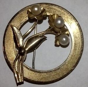 Vintage 1950's Gold Filled Pearl Flower Brooch BAB - Picture 1 of 3