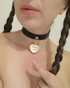 Leather Collar ddlg Handcrafed Leather Black and Rose Gold Custom Engraving C40 - Picture 1 of 6