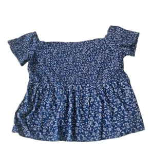 Old Navy Blau Weiß Blumen Gesmoktes Schulterfreies Top Empire Taille Gr. XXL - Bild 1 von 3