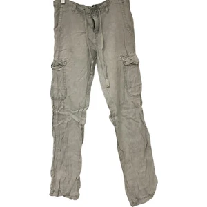 Lucky Brand Linen Cargo Pockets Pants Womens Size 4/27 Gray Drawstring Waist - Picture 1 of 8