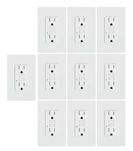 Placa de pared blanca resistente a la manipulación GFCI 15A salida autoprueba GFCI 15A paquete de 10 - Imagen 1 de 5