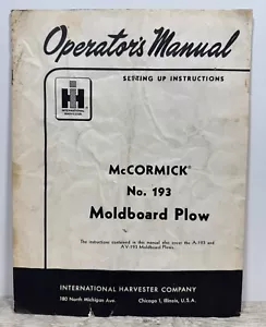 Manual de Operador McCormick Nº 193 Moldeboard Arado Instrucciones de Configuración - Imagen 1 de 5
