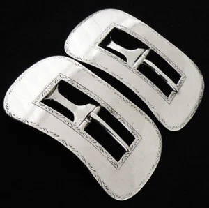 Pair Large Sterling Silver Shoe Buckles, Sutherland & Horne c.1870, Scottish - Picture 1 of 12