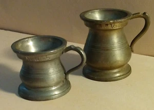 TWO Antique Victorian Pewter Tankard Measuring Cups ~ 1/6 & 1/3 GILL - Bild 1 von 6