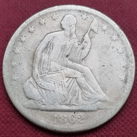 1862 S Seated Liberty Half Dollar 50c Circulated Tooled #57449 Cover