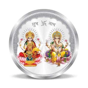 Ganesh Laxmi Coin In Silver / Laxmi Ganpati Color Coin In Pure Silver 999 - Picture 1 of 2