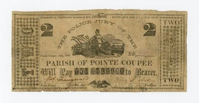 1862 $2 The Parish of Pointe Coupee, LOUISIANA Note - CIVIL WAR Era - Image 1 of 2