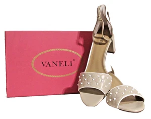 NEW  Ladies VANELI Beige  Leather Sandal Heels Shoes 9 1/2 M 9.5 Orig $175 - Picture 1 of 7